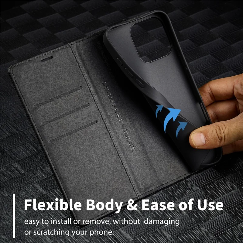 LC.IMEEKE For iPhone 16 Pro Max Case Carbon Fiber Texture Phone Cover Stand Card Holder - Horizontal Stripe