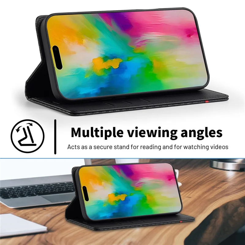 LC.IMEEKE For iPhone 16 Pro Max Case Carbon Fiber Texture Phone Cover Stand Card Holder - Horizontal Stripe