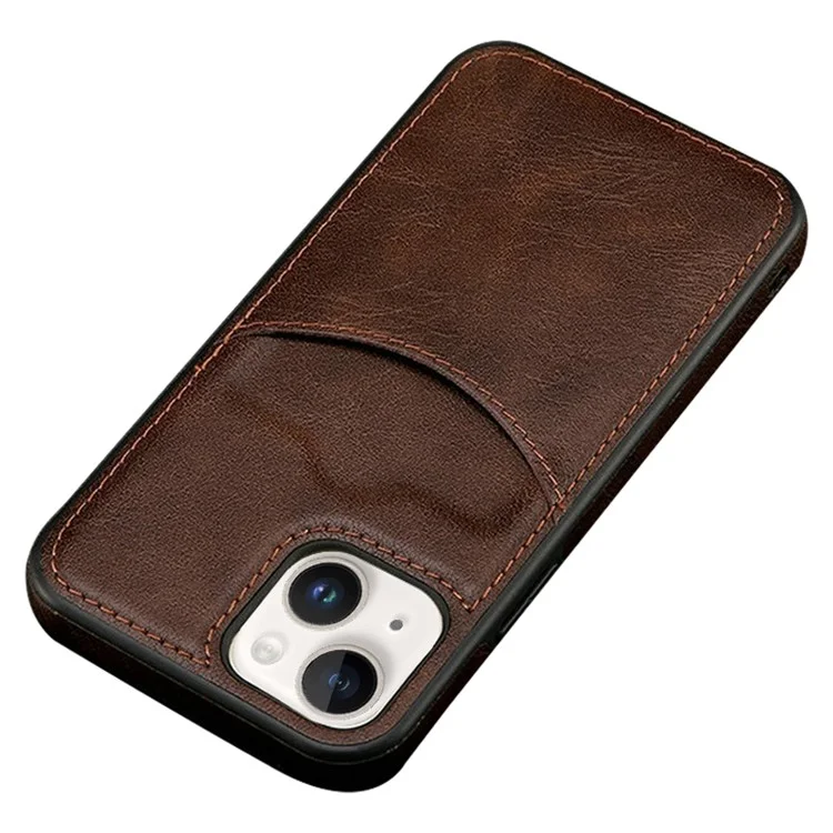 Para Iphone 14 Plus Cubierta de Teléfonos Celulares Anti-srratch Slot de Estilo de Estilo de Negocios PU Leather+TPU Mobile Telephip Case - Café Oscuro