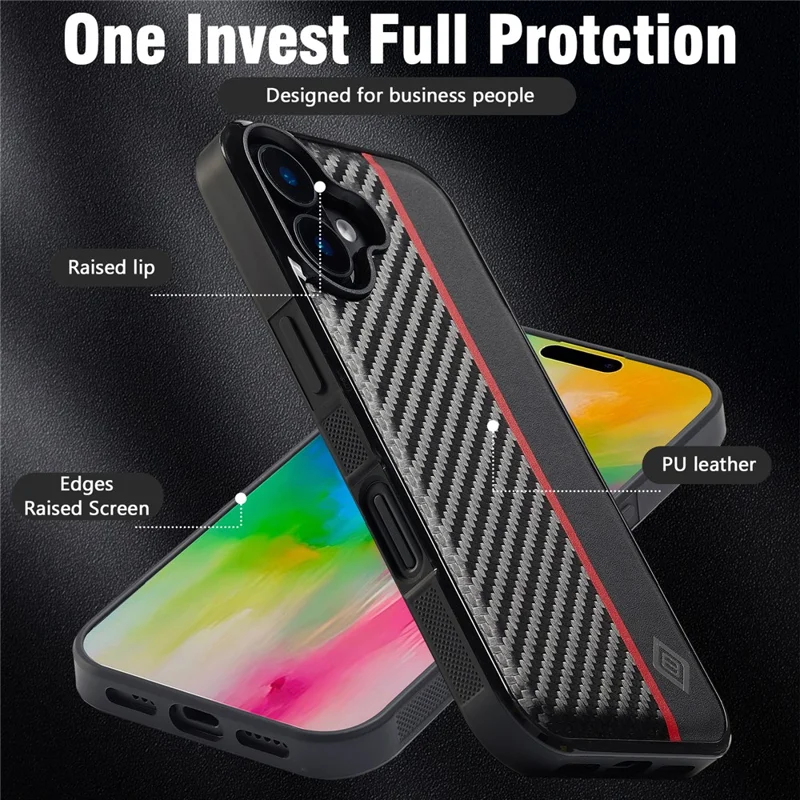 LC.IMEEKE voor iPhone 16 Plus hoesje Koolstofvezelstructuur Leer+TPU+EVA telefoonhoes