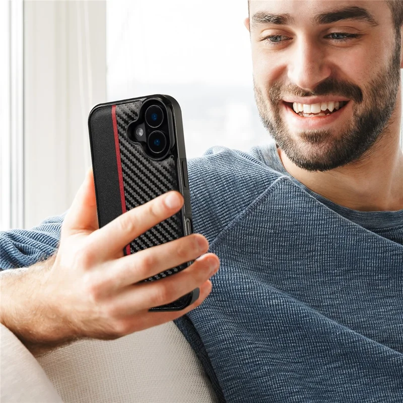 LC.IMEEKE voor iPhone 16 Plus hoesje Koolstofvezelstructuur Leer+TPU+EVA telefoonhoes