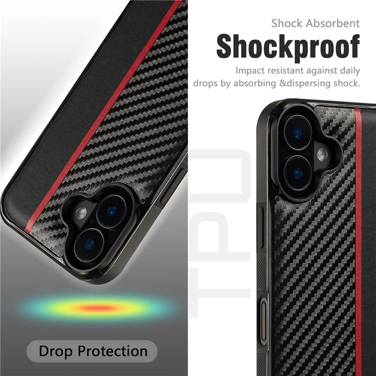 LC.IMEEKE Para iPhone 16 Pro Max Funda de Fibra de Carbono Textura Cuero+TPU+EVA Cubierta del Teléfono