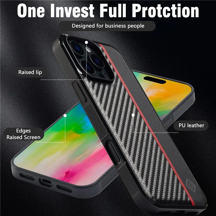 LC.IMEEKE Para iPhone 16 Pro Max Funda de Fibra de Carbono Textura Cuero+TPU+EVA Cubierta del Teléfono