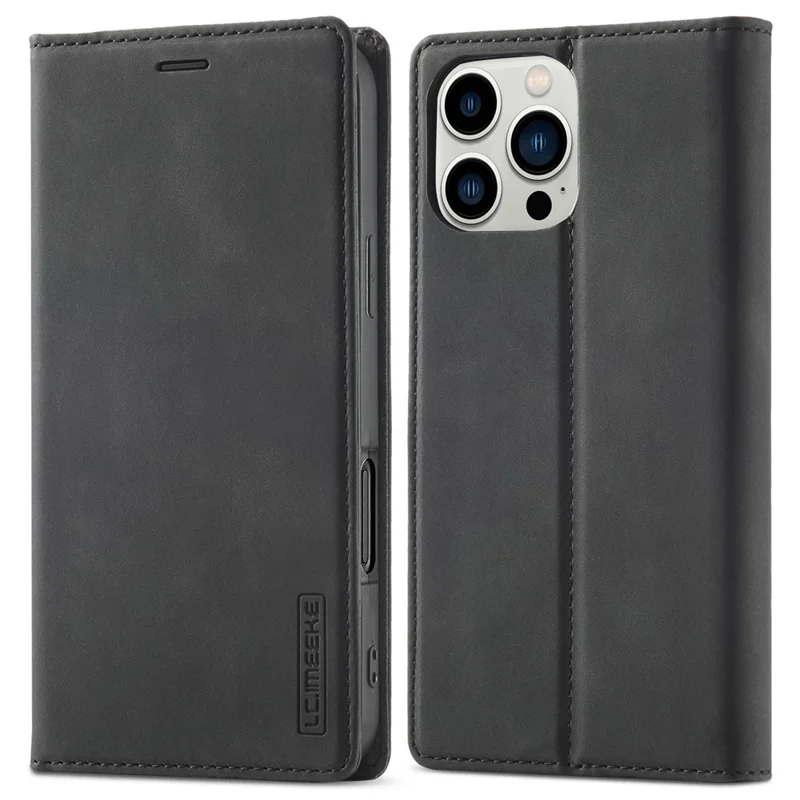 LC.IMEEKE For iPhone 16 Pro Max Case Wallet Microfiber Leather Phone Cover - Black