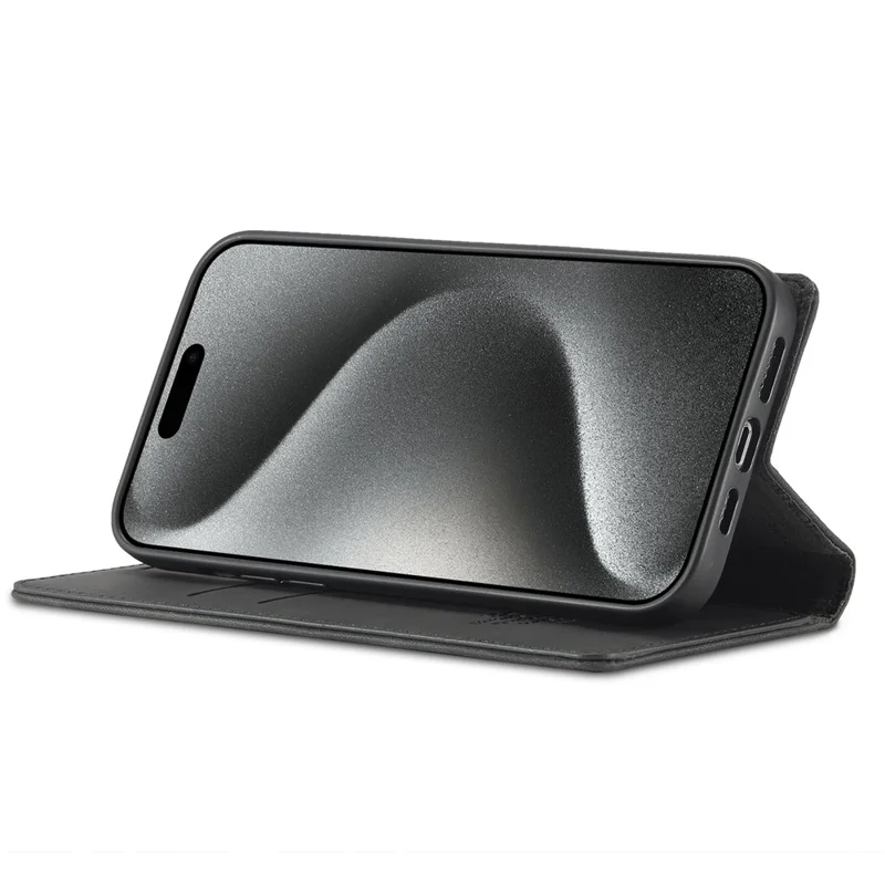 LC.IMEEKE For iPhone 16 Pro Max Case Wallet Microfiber Leather Phone Cover - Black