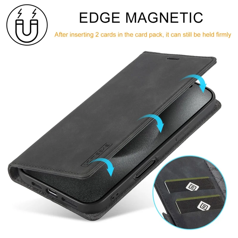 LC.IMEEKE For iPhone 16 Pro Max Case Wallet Microfiber Leather Phone Cover - Black