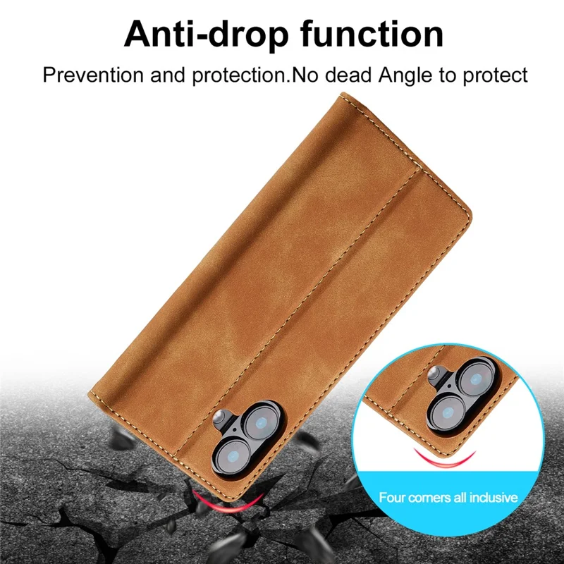 LC.IMEEKE Per iPhone 16 Plus Case Wallet Microfiber Leather Phone Cover - Marrone