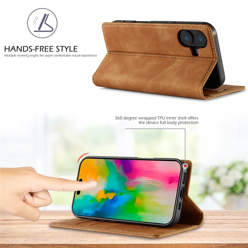 LC.IMEEKE Per iPhone 16 Plus Case Wallet Microfiber Leather Phone Cover - Marrone