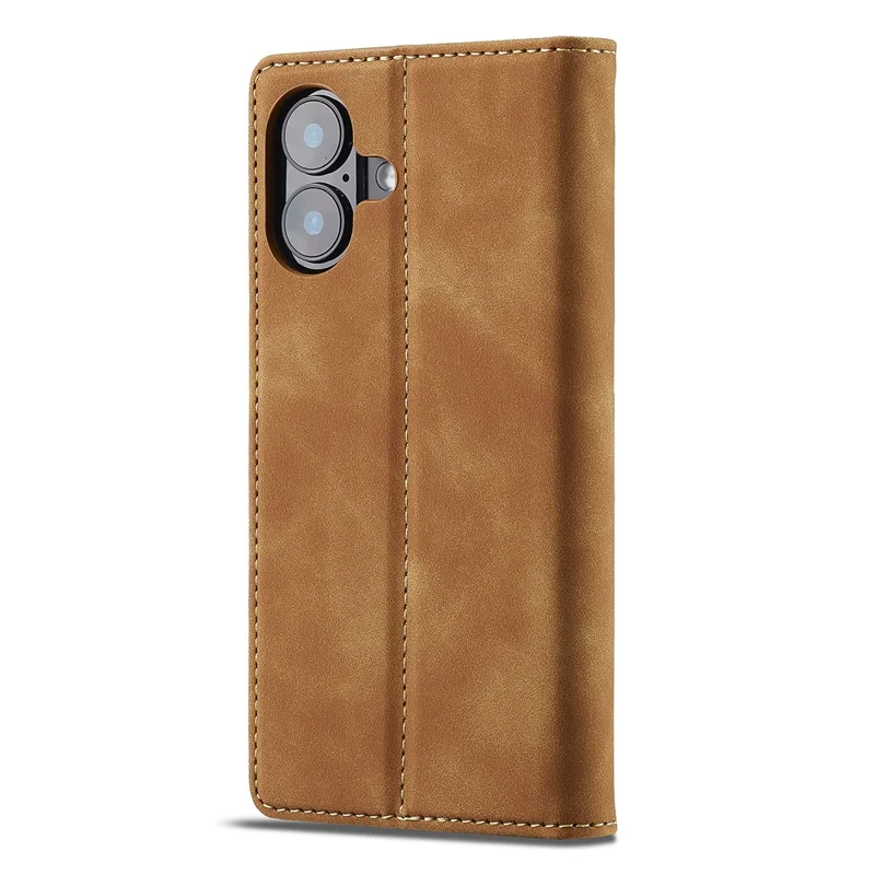 LC.IMEEKE For iPhone 16 Case Wallet Microfiber Leather Phone Cover - Brown