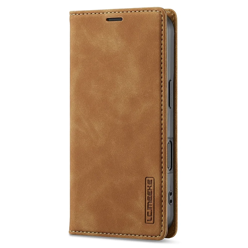 LC.IMEEKE For iPhone 16 Case Wallet Microfiber Leather Phone Cover - Brown