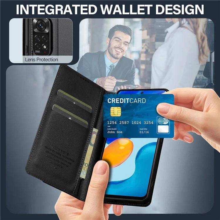 LC.IMEEKE L1 Series for Xiaomi Redmi Note 12 Pro 4G / 11 Pro 5G (Qualcomm) / 11 Pro 4G (Mediatek) Case PU Leather Wallet Stand Phone Cover - Black