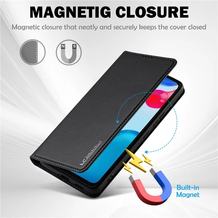 LC.IMEEKE L1 Series for Xiaomi Redmi Note 12 Pro 4G / 11 Pro 5G (Qualcomm) / 11 Pro 4G (Mediatek) Case PU Leather Wallet Stand Phone Cover - Black