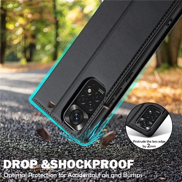 LC.IMEEKE L1 Series for Xiaomi Redmi Note 12 Pro 4G / 11 Pro 5G (Qualcomm) / 11 Pro 4G (Mediatek) Case PU Leather Wallet Stand Phone Cover - Black