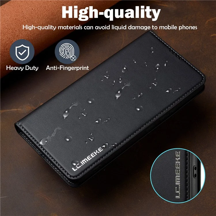LC.IMEEKE L1 Series for Xiaomi Redmi Note 12 Pro 4G / 11 Pro 5G (Qualcomm) / 11 Pro 4G (Mediatek) Case PU Leather Wallet Stand Phone Cover - Black