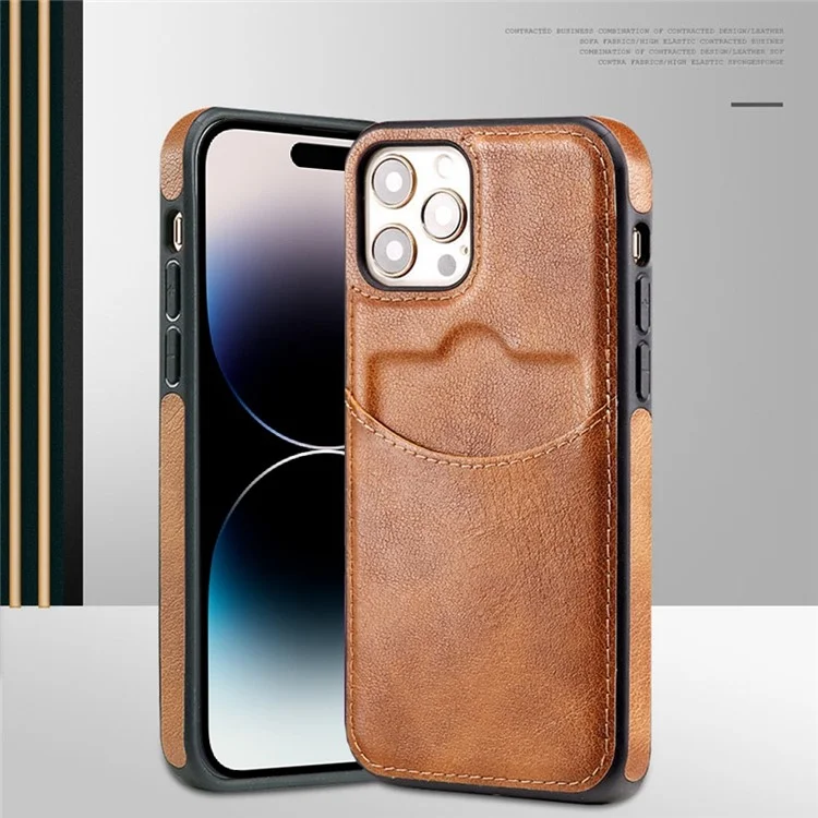 For iPhone 14 Pro Max Business Style Phone Case Built-in Card Slot PU Leather+TPU Mobile Phone Cover - Wine Red