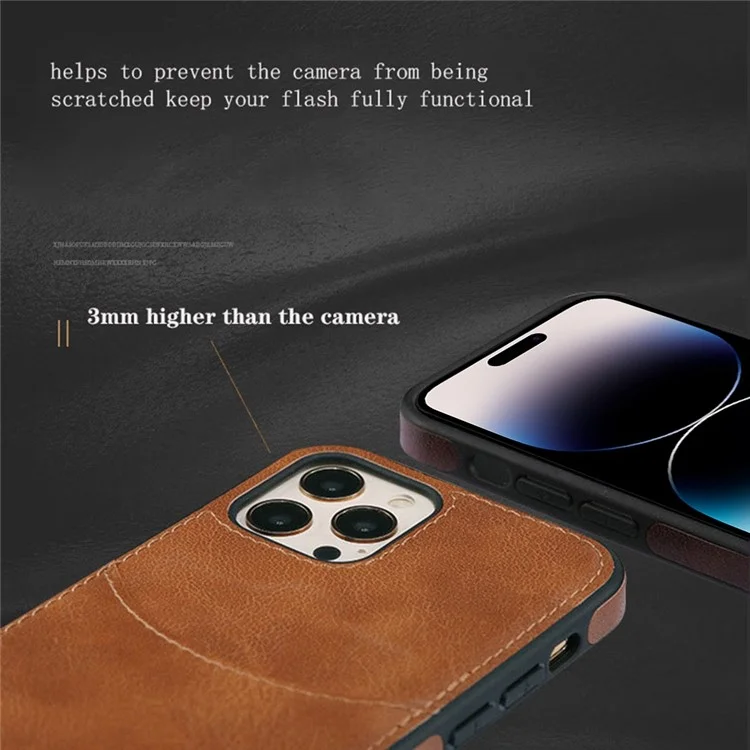 For iPhone 14 Pro Max Business Style Phone Case Built-in Card Slot PU Leather+TPU Mobile Phone Cover - Wine Red