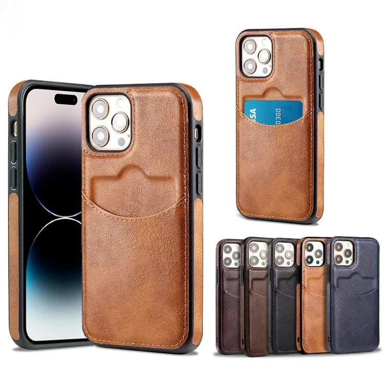 For iPhone 14 Pro Max Business Style Phone Case Built-in Card Slot PU Leather+TPU Mobile Phone Cover - Wine Red