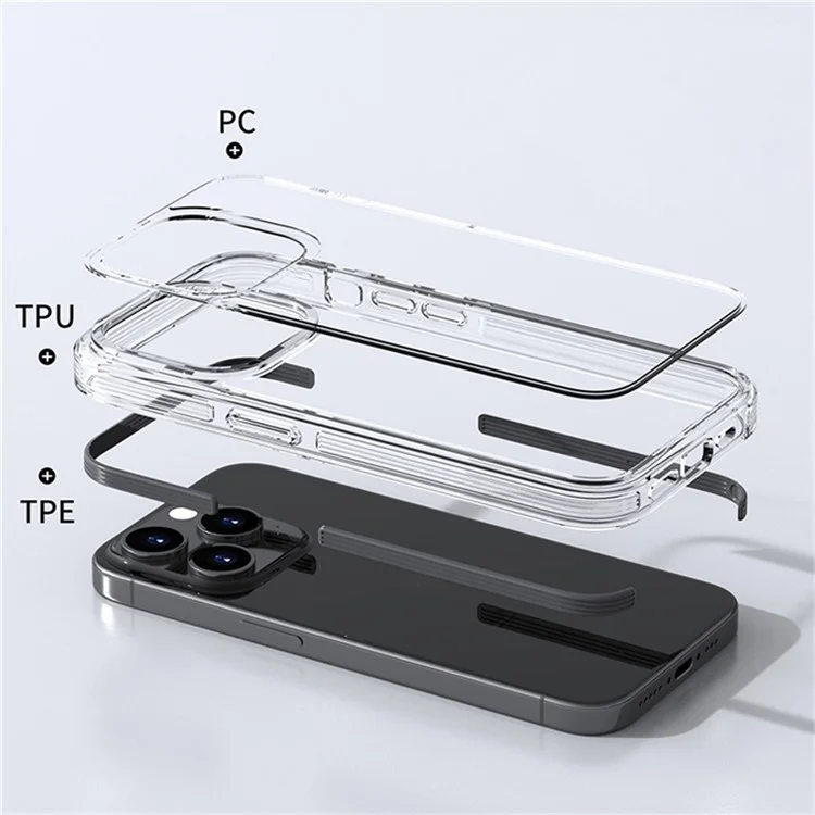 For iPhone 16 Pro Max Case TPU+PC+TPE Anti-Scratch Clear Phone Cover - Grey