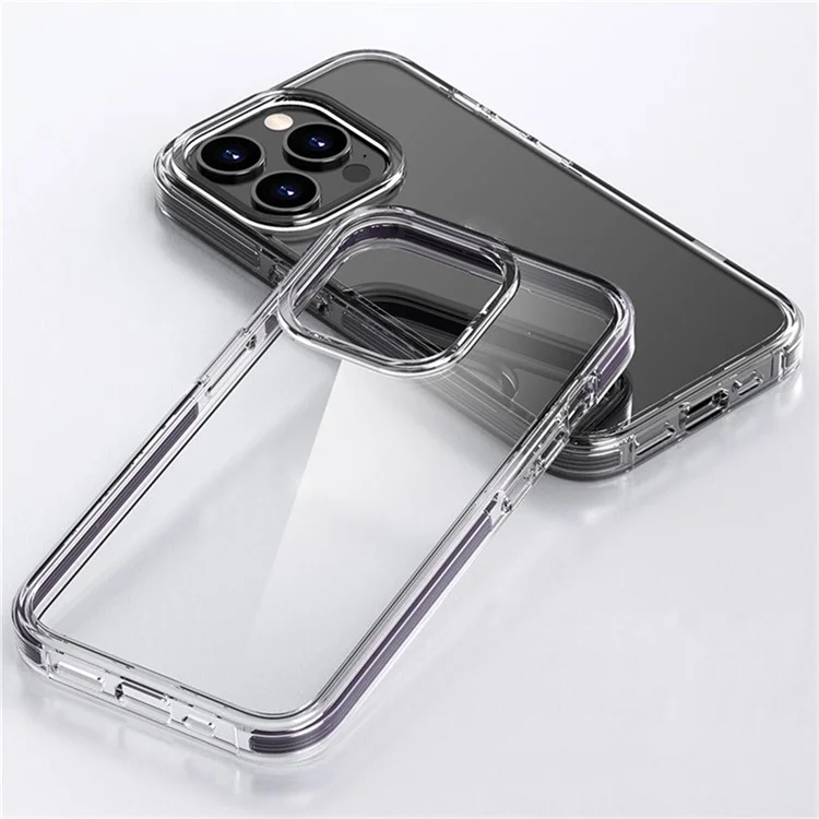 For iPhone 16 Pro Max Case TPU+PC+TPE Anti-Scratch Clear Phone Cover - Grey