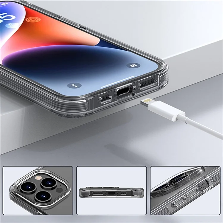 For iPhone 16 Pro Max Case TPU+PC+TPE Anti-Scratch Clear Phone Cover - Grey