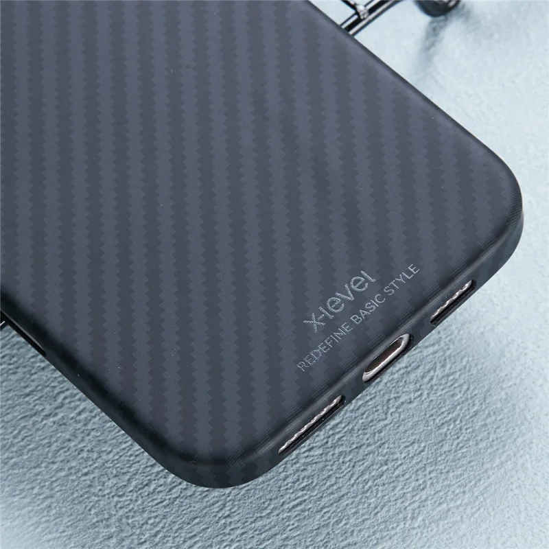 X-LEVEL For iPhone 16 Magnetic Case Ultra-Thin PC Hard Phone Cover Carbon Fiber Texture - Black