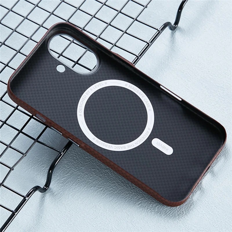 Nível x Para Iphone 16 Case Compatível Com Nanofibra de Carbono Magsafe+tampa do Telefone da Estrutura da Lente de Metal - Vermelho