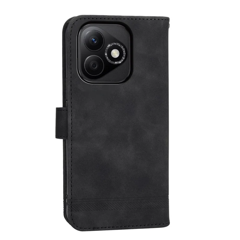 DIERFENG DF-03 For Honor X60i 5G Leather Case Lines Imprint Wallet Phone Cover - Black