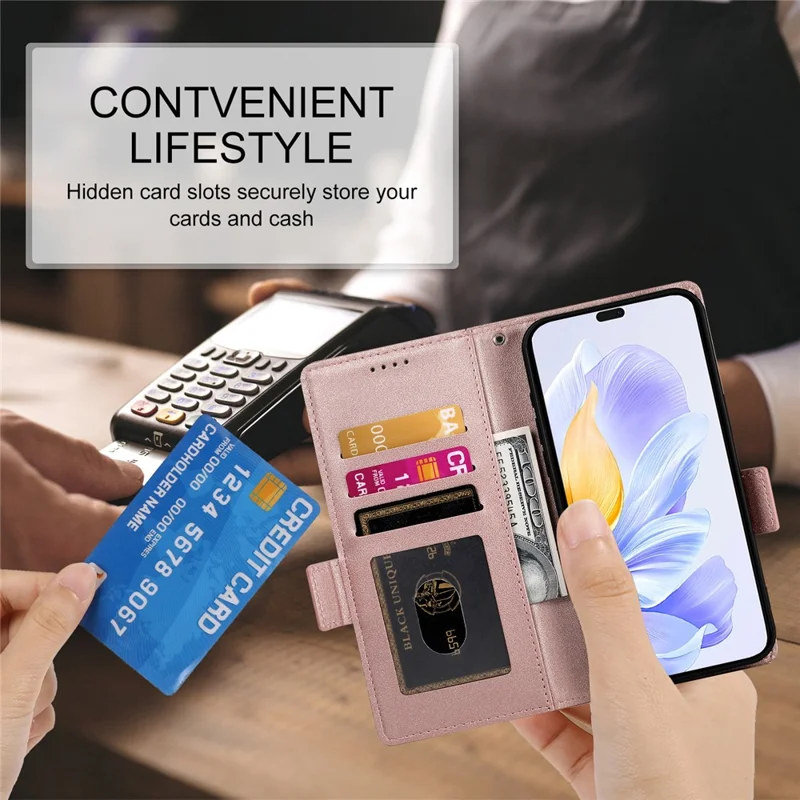 DF-010 Pour Honor X60i 5G Stand Coble PU Couverture de Papille PU le Cuir - or Rose