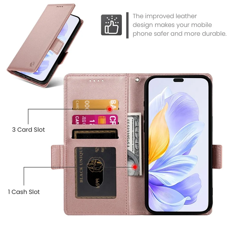DF-010 Pour Honor X60i 5G Stand Coble PU Couverture de Papille PU le Cuir - or Rose