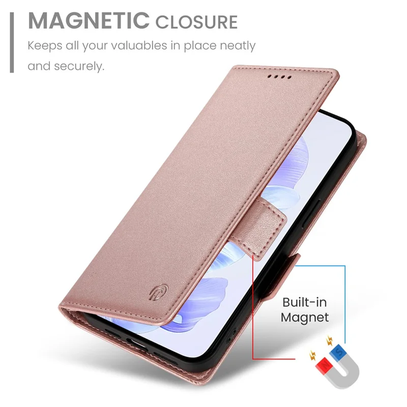DF-010 Pour Honor X60i 5G Stand Coble PU Couverture de Papille PU le Cuir - or Rose