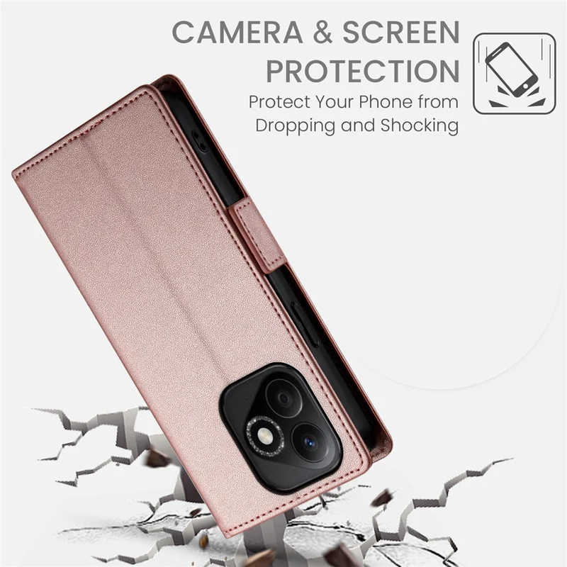 DF-010 Pour Honor X60i 5G Stand Coble PU Couverture de Papille PU le Cuir - or Rose