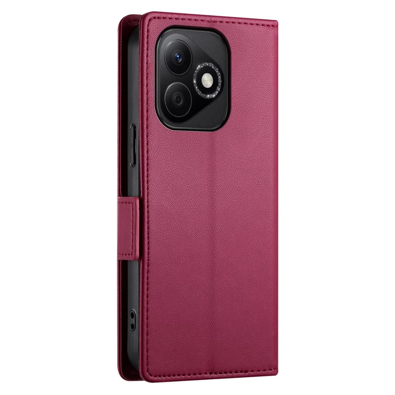 DF-010 For Honor X60i 5G Stand Case PU Leather Wallet Phone Cover - Wine Red