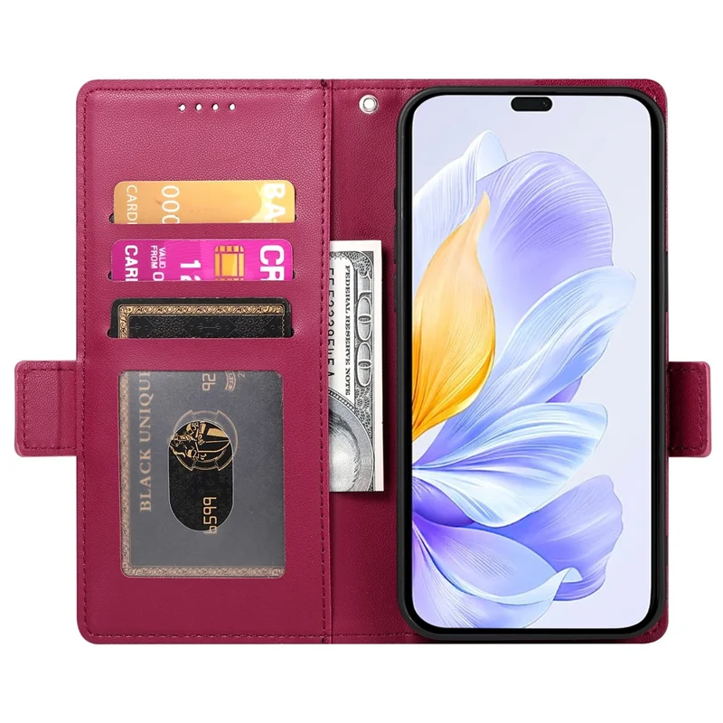 DF-010 For Honor X60i 5G Stand Case PU Leather Wallet Phone Cover - Wine Red