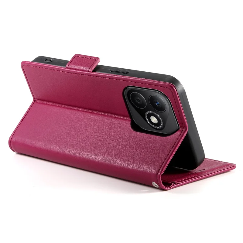 DF-010 For Honor X60i 5G Stand Case PU Leather Wallet Phone Cover - Wine Red