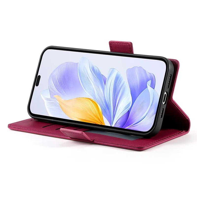 DF-010 For Honor X60i 5G Stand Case PU Leather Wallet Phone Cover - Wine Red