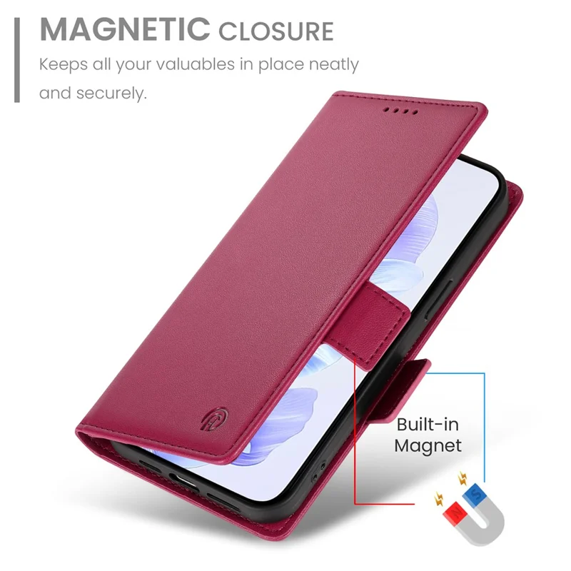 DF-010 For Honor X60i 5G Stand Case PU Leather Wallet Phone Cover - Wine Red