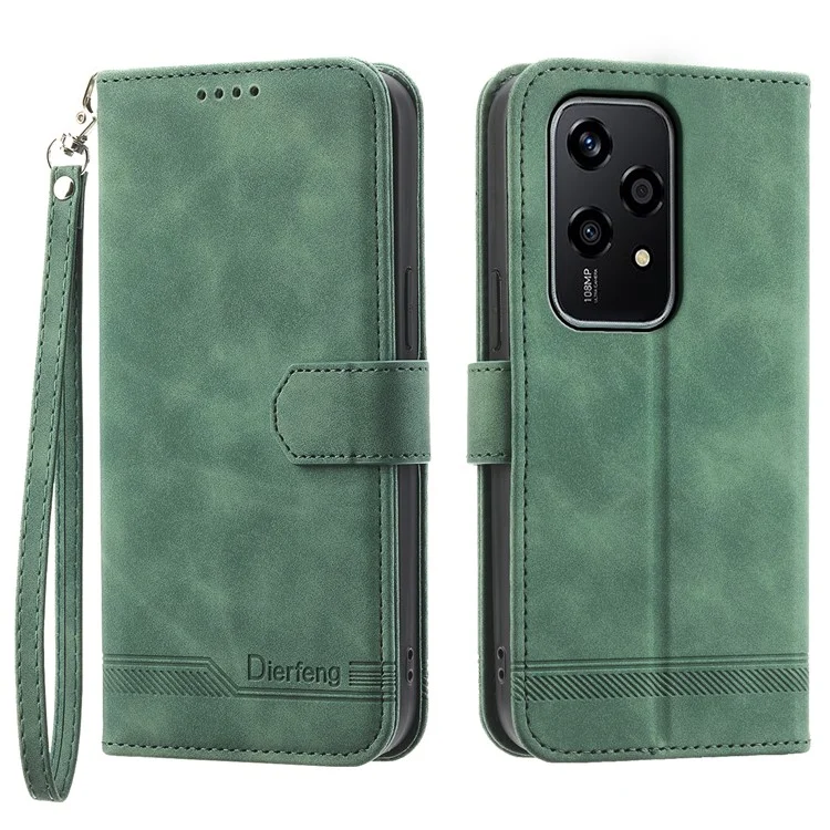 DIERFENG DF-03 Pour Honor 200 Lite Étui en cuir avec ligne Impression Wallet Phone Cover - Vert