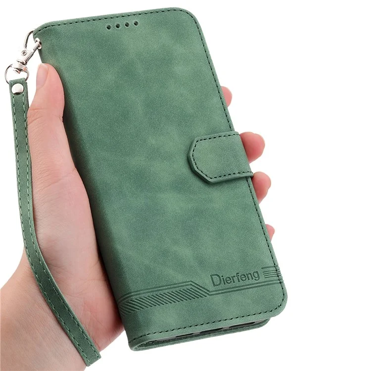 DIERFENG DF-03 Pour Honor 200 Lite Étui en cuir avec ligne Impression Wallet Phone Cover - Vert
