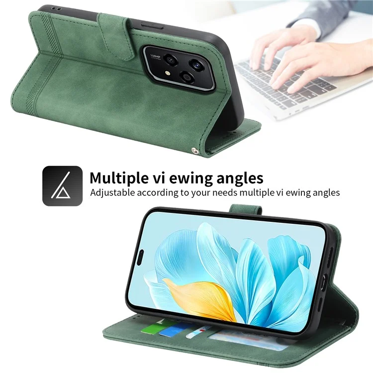 DIERFENG DF-03 Pour Honor 200 Lite Étui en cuir avec ligne Impression Wallet Phone Cover - Vert