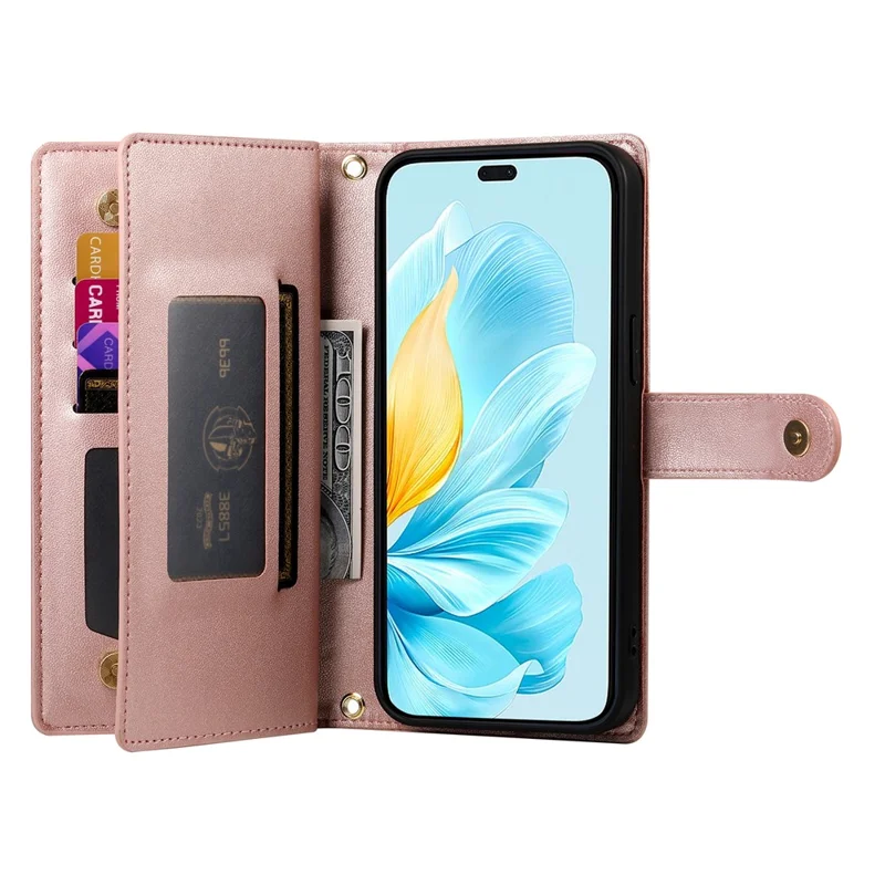 DF-011 Para Honor 200 Lite Case Case Pocket Pocket Willet Telephip Cover With Straps - Rosa