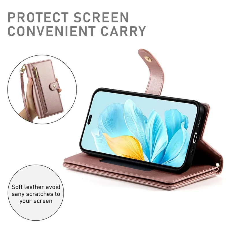 DF-011 Para Honor 200 Lite Case Case Pocket Pocket Willet Telephip Cover With Straps - Rosa