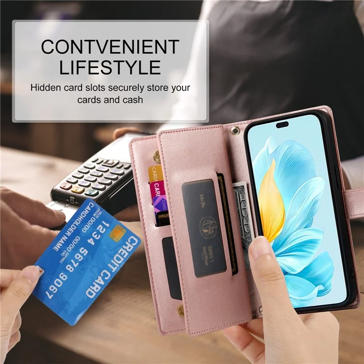 DF-011 Para Honor 200 Lite Case Case Pocket Pocket Willet Telephip Cover With Straps - Rosa