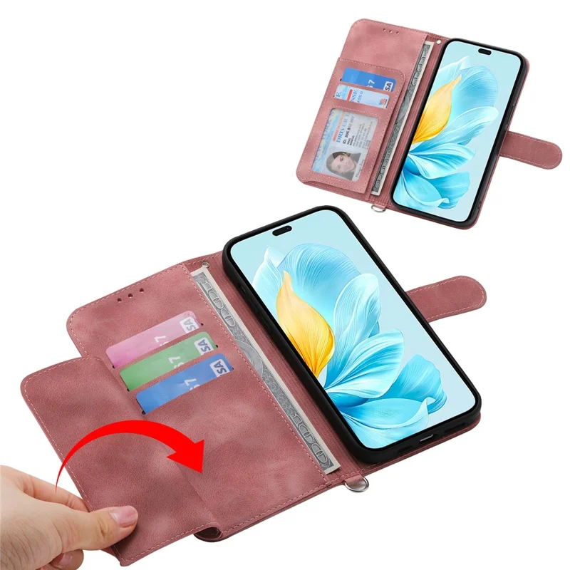 Para Honor 200 Lite Case Patrón de Flores PU Cuero de Cuero Portada Con Correa - Rosa