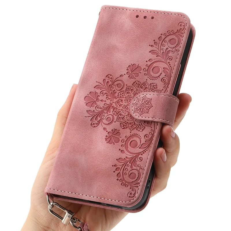 Para Honor 200 Lite Case Patrón de Flores PU Cuero de Cuero Portada Con Correa - Rosa