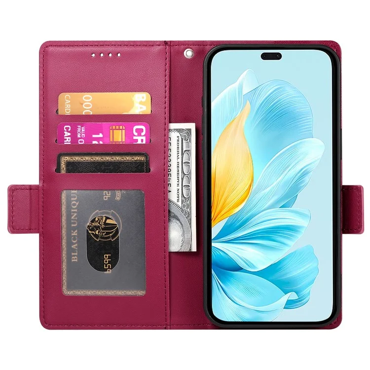 DF-010 Pour Honor 200 Lite Stand Case pu Leather Wallet Phone Cover - Rouge