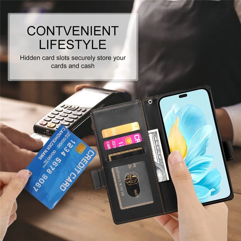 DF-010 For Honor 200 Lite Stand Case PU Leather Wallet Phone Cover - Black