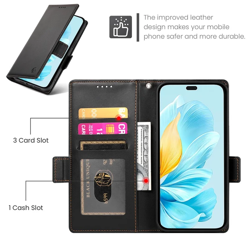 DF-010 For Honor 200 Lite Stand Case PU Leather Wallet Phone Cover - Black