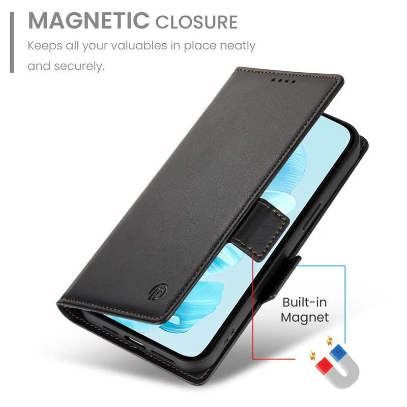DF-010 For Honor 200 Lite Stand Case PU Leather Wallet Phone Cover - Black