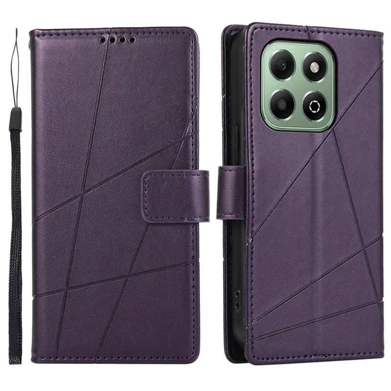 DF-06 For Honor X6b 4G Phone Case Line Imprint Leather Wallet Cover - Purple