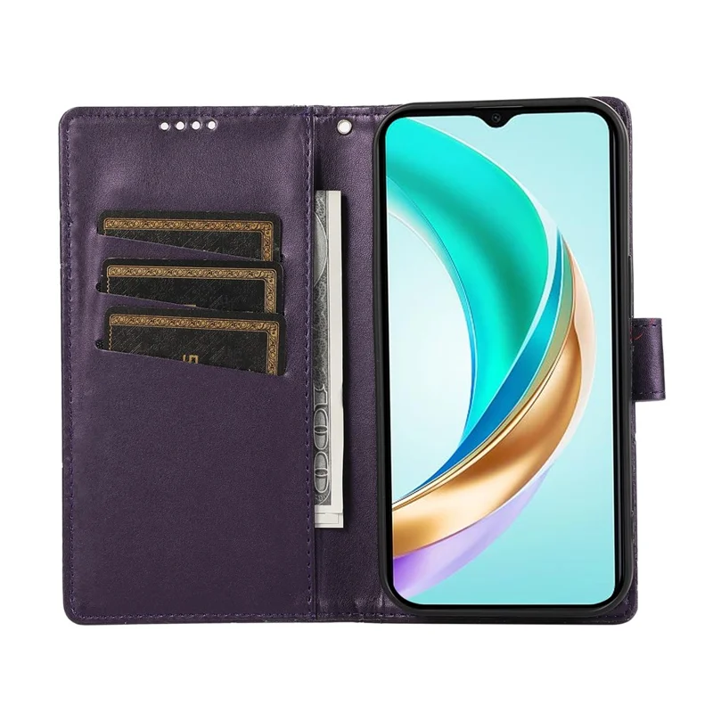 DF-06 For Honor X6b 4G Phone Case Line Imprint Leather Wallet Cover - Purple